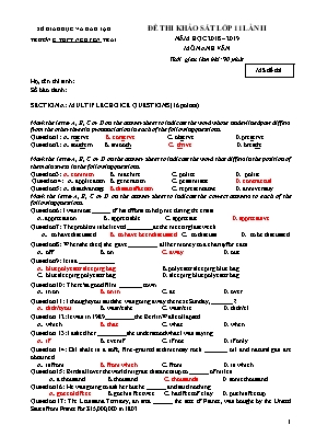Đề khảo sát môn Tiếng Anh Lớp 11 lần II - Năm học 2018-2019 - Trường THPT Nguyễn Trãi (Có đáp án)